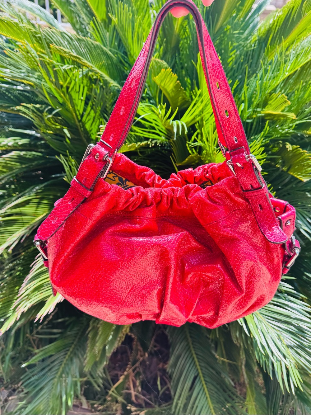 NEW Gianni Bini Madison Rose Snake Print Leather Hobo Bag $179 Retail Y2K 2008